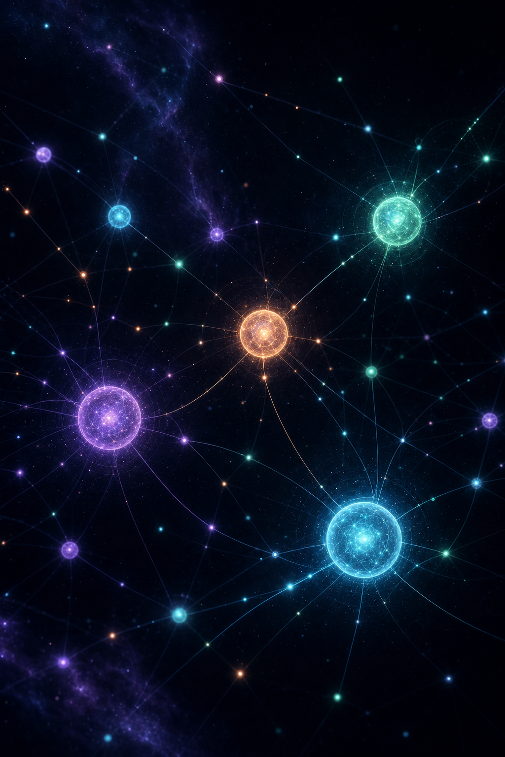 Multi-agent AI system visualized as a glowing neural constellation